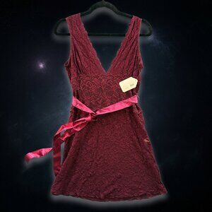 NWT Claire Pettibone Lace Nightgown Maroon Floral Chemise Made In USA Women's M